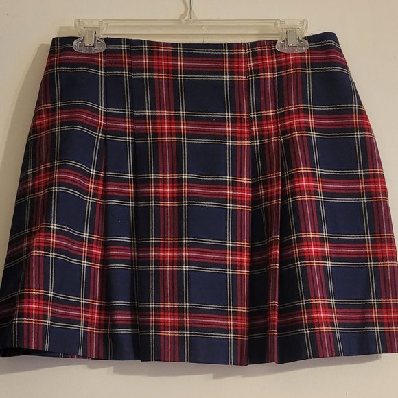 Blue and Red Pleated Plaid Pencil Skirt - Picture 1 of 2